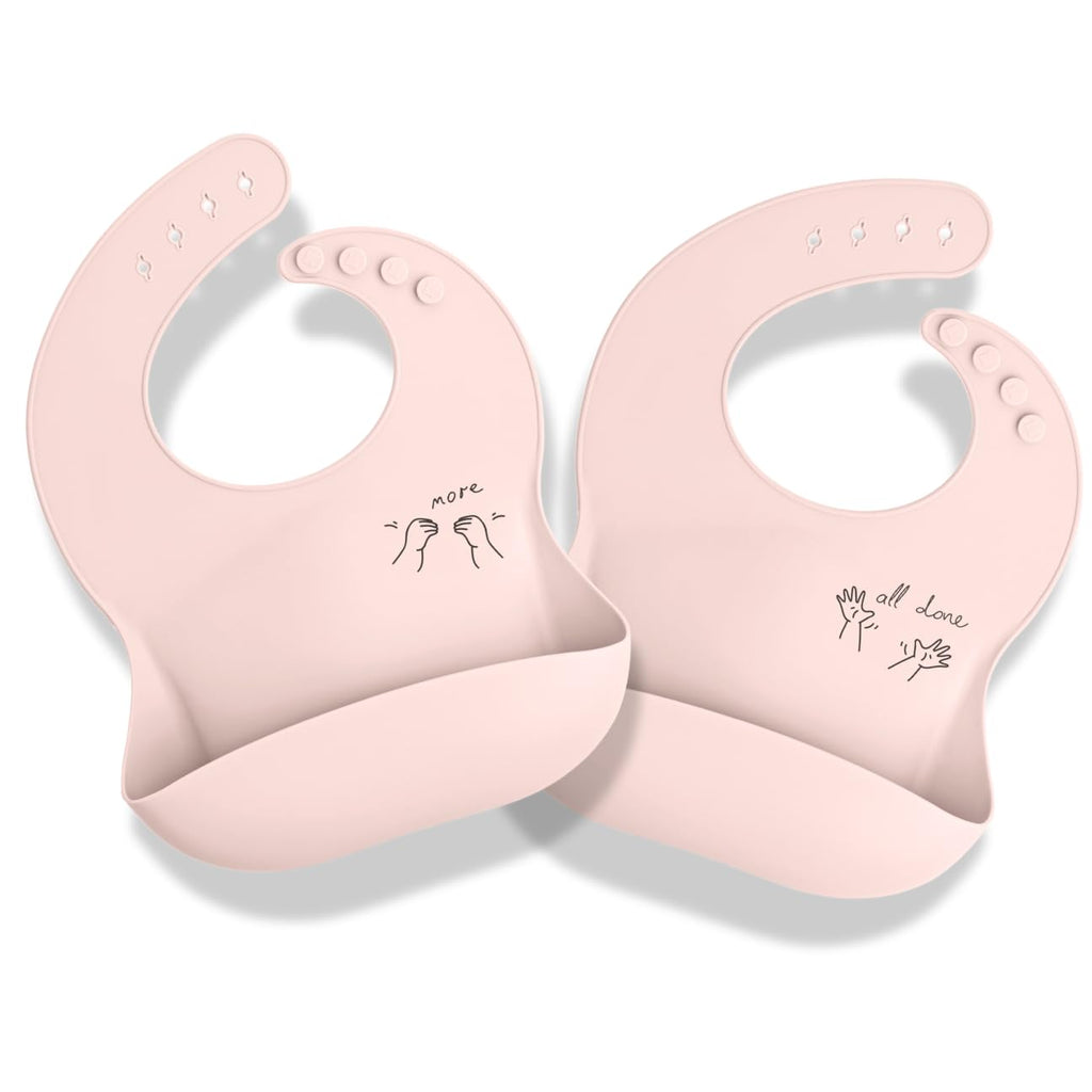 APLAINR Silicone Baby Bibs, Baby Sign Language, Set of 2, Pink Sand