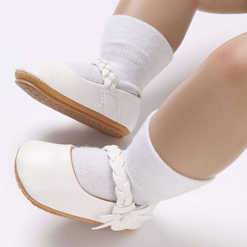 COSANKIM Baby Girls Mary Jane Flats Shoes Anti-Slip Rubber Sole Infant Toddler Princess Wedding Dress Shoes（12-18 Months Infant,06 White）