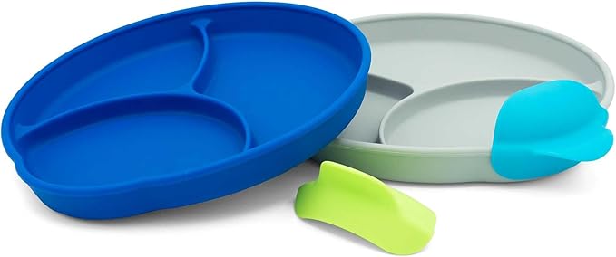 Silicone Easy Scoop & Hold Plate Set - Baby and Toddler Training Plates with Clip-On Rims for Easy Scooping, Self-Feeding and Baby Led Weaning, 6+ months (Midnight)