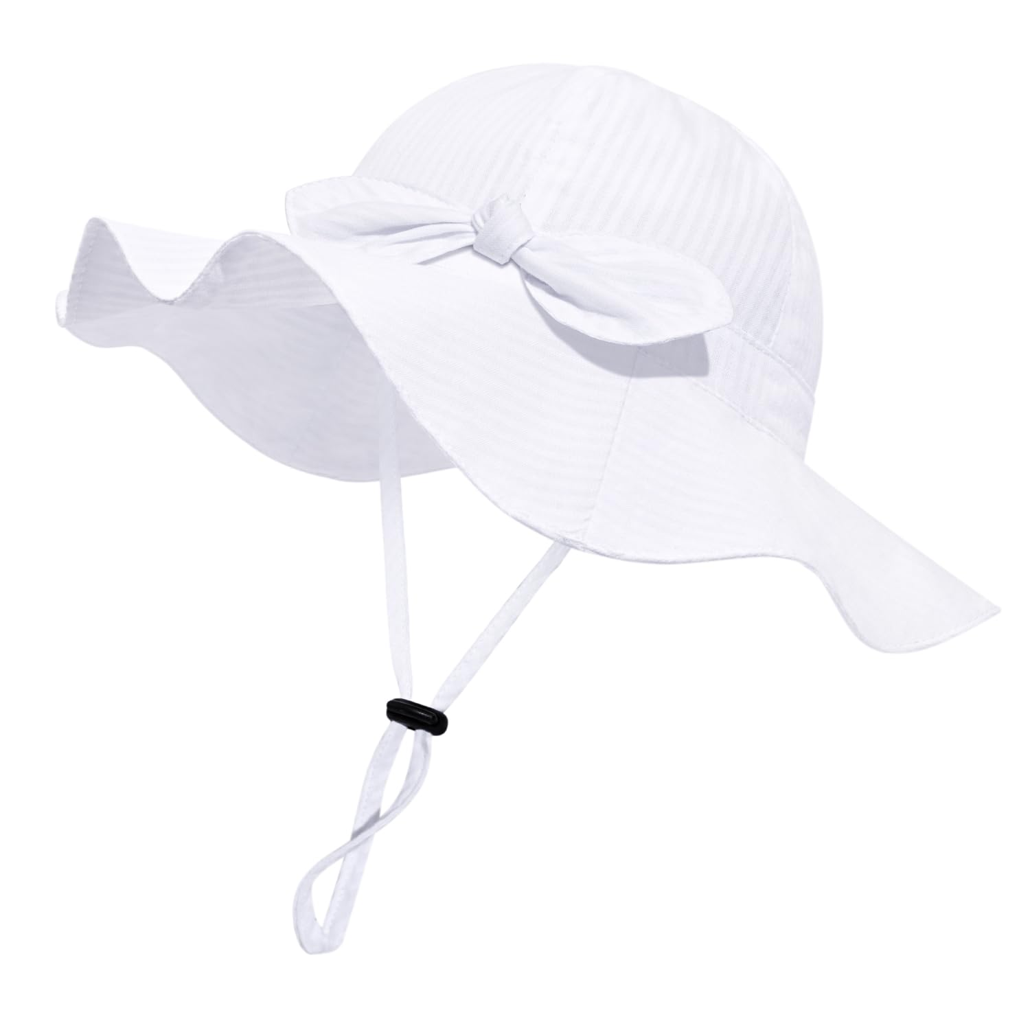 Baby Girl Sun Hat with UPF 50+ Outdoor Adjustable Beach Hat with Wide Brim Bucket Hats (12-24 Months, White-Stripe 1pcs)