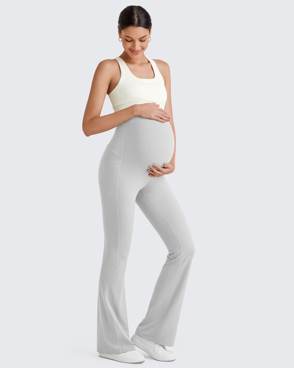 G4Free Maternity Flare Leggings Pregnancy for Work,Light Gray,XS,Regular