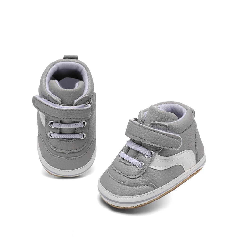 Clowora Baby Boys Girls Shoes Non-Slip Rubber Sole Sneakers Infant First Walking Toddler Crib Shoes Newborn Loafers Flats. (0612/Grey,6-12 Months)