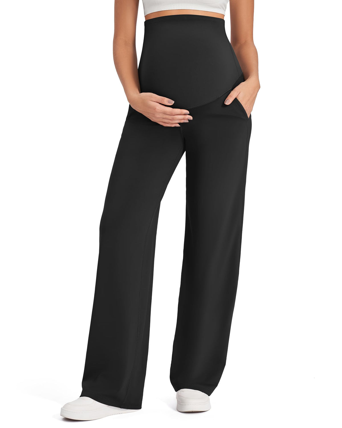 G4Free Maternity Pants Work with Pockets High Waisted,Light Gray,M,Tall