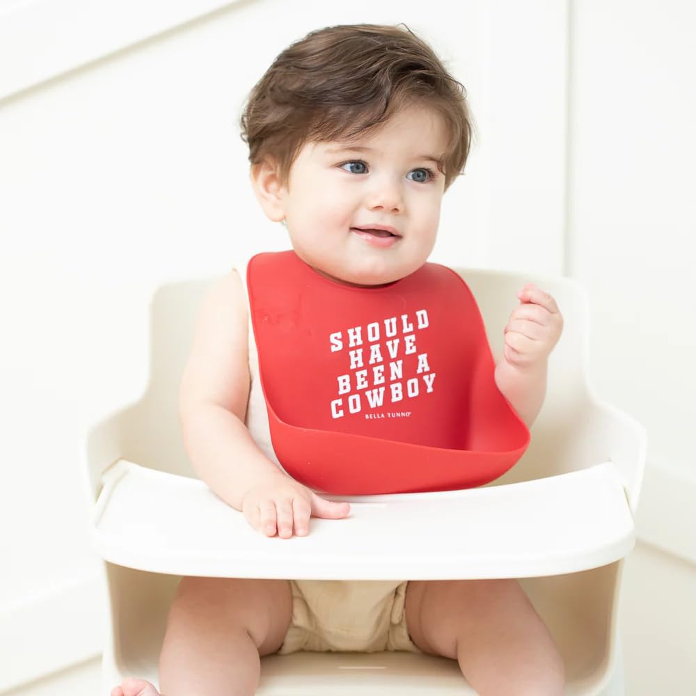 Baby Bib for Eating by Bella Tunno, Waterproof Silicone Bib with Large Food Catcher, Adjustable Fit for Babies 4-12 months & Toddlers 1-3 Years, Boys & Girls, Should Have Been A Cowboy