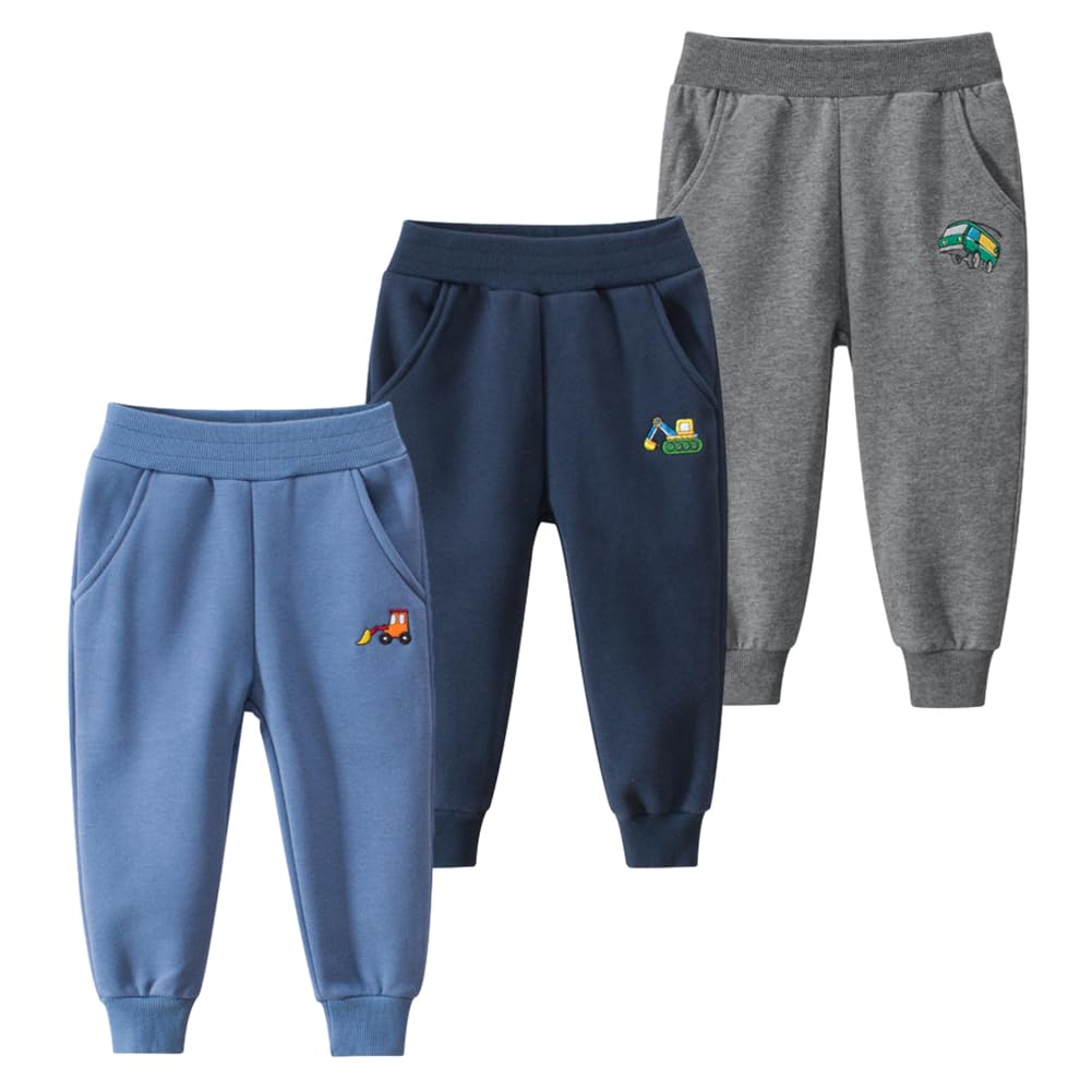 GFQLONG Toddler Boys Cotton Pants Kids Embroidery Joggers Sweatpants 5-6Y