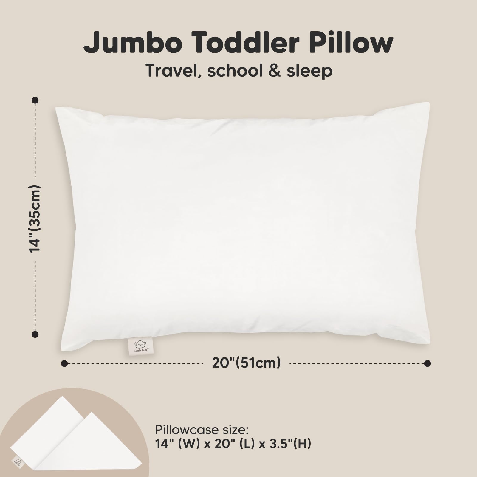 KeaBabies Organic Toddler Pillow with Pillowcase, Jumbo 14X20 (Soft White)