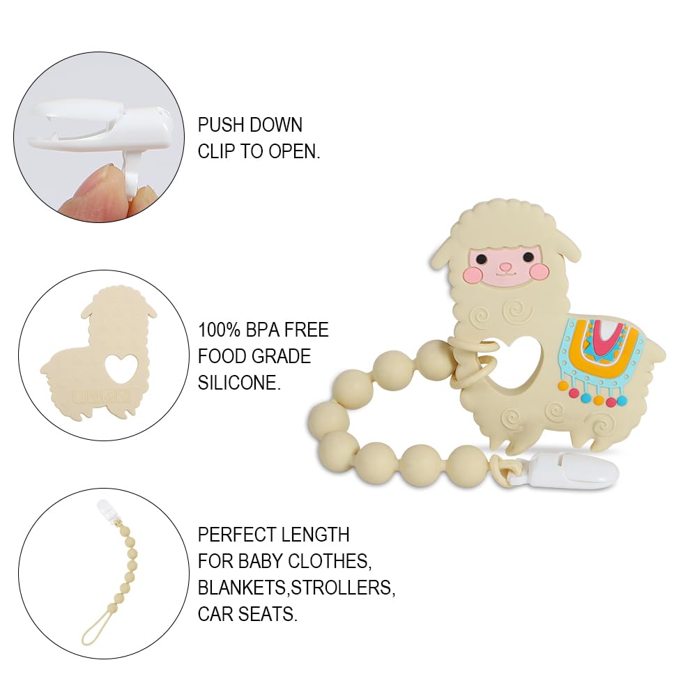 Baby Food Grade Silicone Yellow Llama Teething Toys with Pacifier Clip