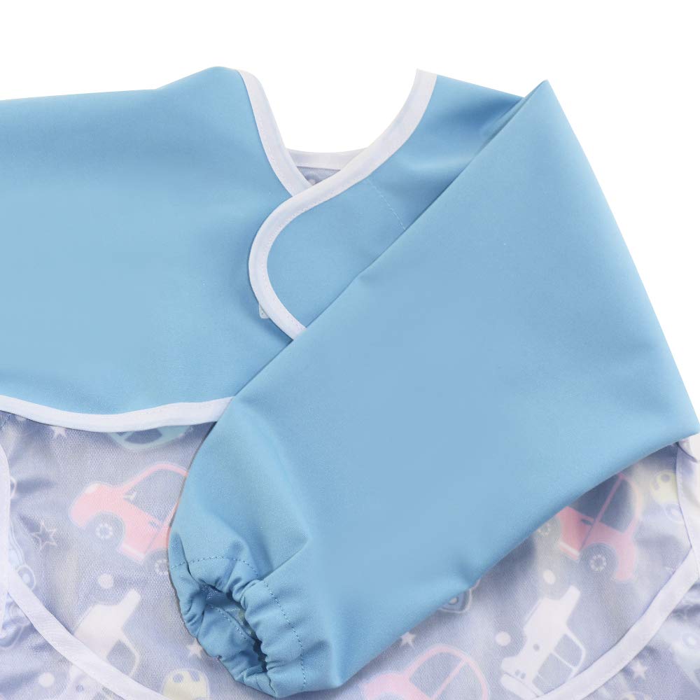 Hi Sprout Infant Toddler Baby Waterproof Sleeved Bib, Bib with Sleeves&Pocket, 6-24 Months (Car)