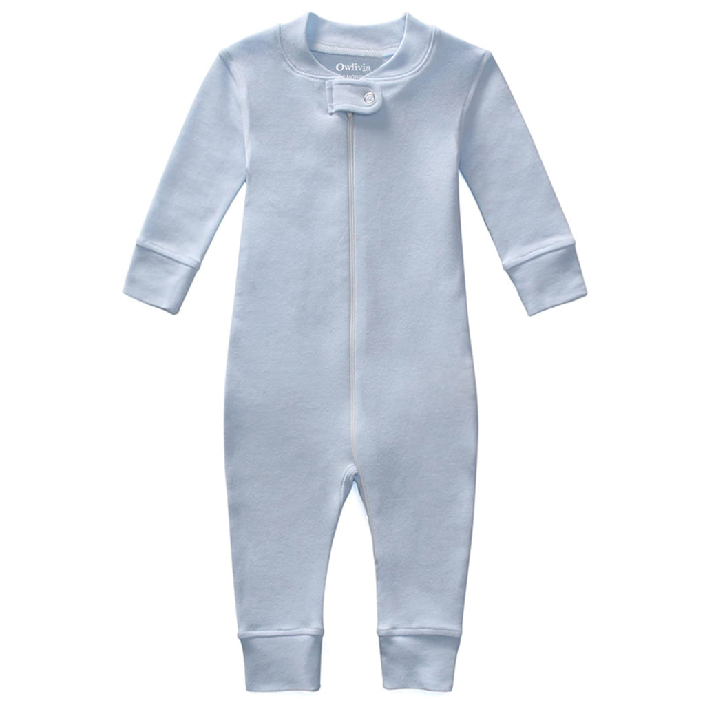 Owlivia Organic Cotton Baby Boy Girl Zip up Sleep N Play, Footless, Long Sleeve(0-3 Months, Blue)