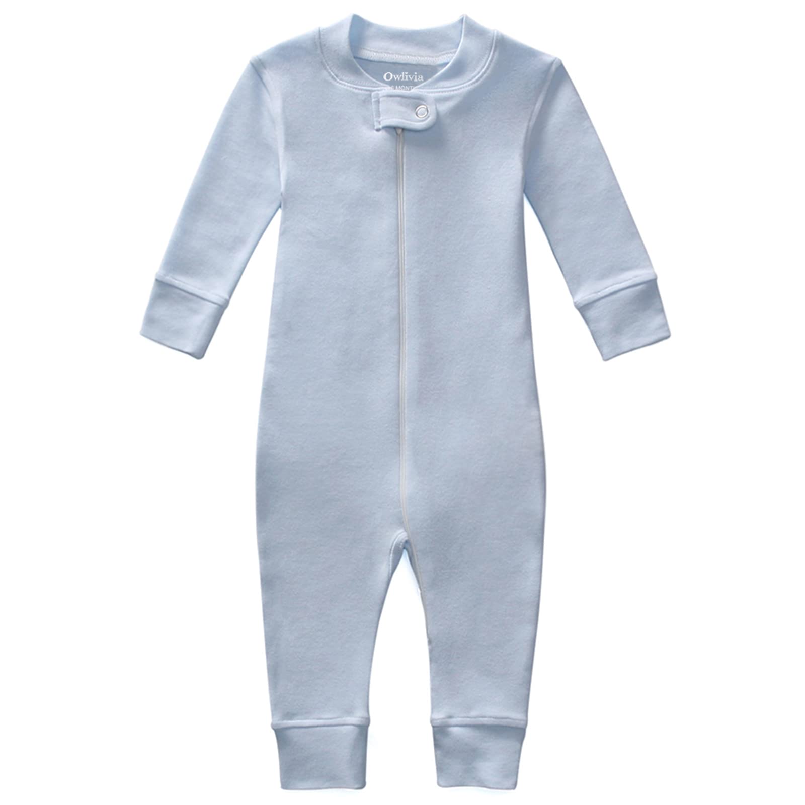 Owlivia Organic Cotton Baby Boy Girl Zip up Sleep N Play, Footless, Long Sleeve(0-3 Months, Blue)