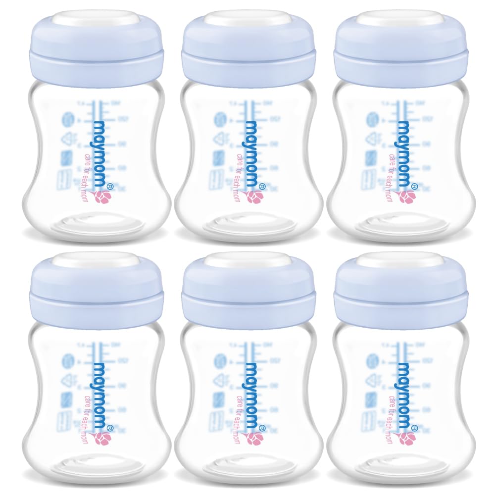 Maymom Wide-Mouth Milk Storage Collection Bottle with Dome Cap, Bottle Top, SureSeal Disk; Compatiable with Spectra S1 S2 Bottles; Compatible with Lansinoh Nipple (4.7oz/140mL, 2pc & 9oz/280mL, 2pc)