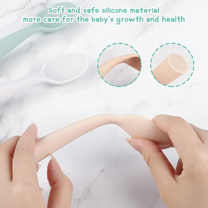 Vicloon Silicone Baby Feeding Spoons, 7PCS First Stage Feeding Spoons for Infants, Baby Led Weaning Feeding Supplies Training Spoon, Toddler Utensils, Ultra-Durable & Chewproof, Dishwasher Safe