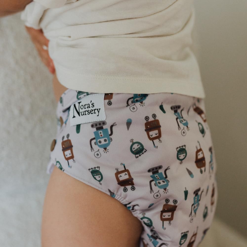 Nora's Nursery Cloth Diapers 7 Pack with 7 Inserts & 1 Wet Bag - Waterproof Cover, Washable, Reusable & One Size Adjustable Pocket Diapers for Newborns and Toddlers -Geared up