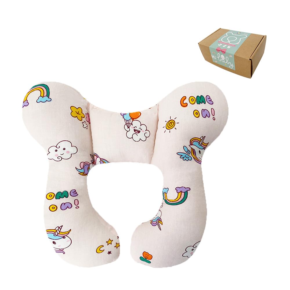 Wedfull Baby Neck Pillows, Comfortable Baby Travel Head Neck Support Pillow for Car Seat Stroller Pushchair, Soft PP Cotton Travel Pillow for 0-2 Years Old Toddler Infant Newborn, Rainbow