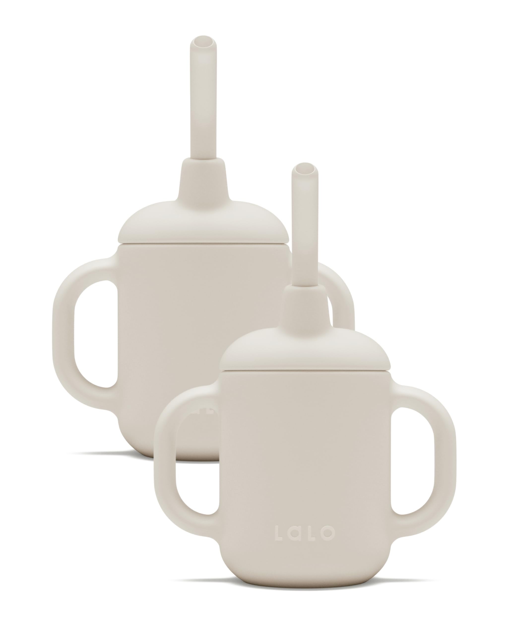 Lalo Little Cup 2-Pack, Non-Toxic Silicone Straw Cup with Handles - Baby and Toddler Sippy Cup - Mini Cup and Straw Training System, 4oz, Oatmeal