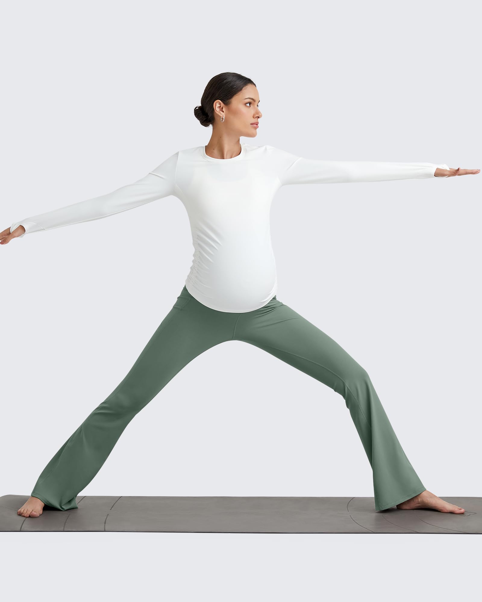 G4Free Maternity Leggings Pregnancy Workout Pants for Yoga,Gray Sage,S,Tall