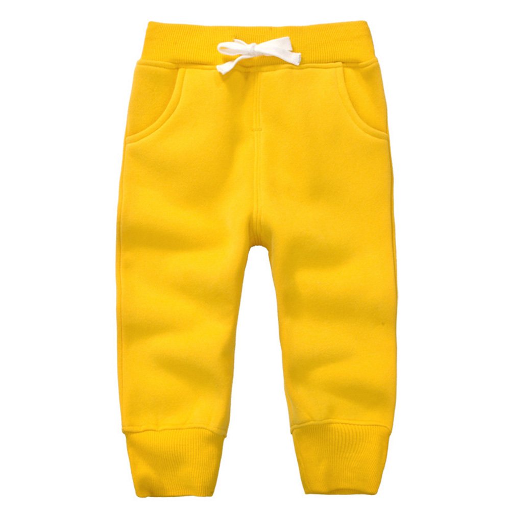 CuteOn Unisex Toddler Jogger Pants Kids Cotton Elastic Waist Winter Baby Sweatpants Pants 1Years Yellow