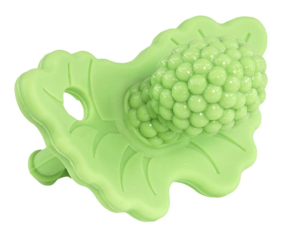 RaZbaby RaZberry Silicone Teether Pacifier – Teething Relief for Infants, Food-Grade, BPA-Free, Hands-Free, Natural Berrybumps Fruit Texture for Sensory Development, Freezable, 2-Pack - Green & White