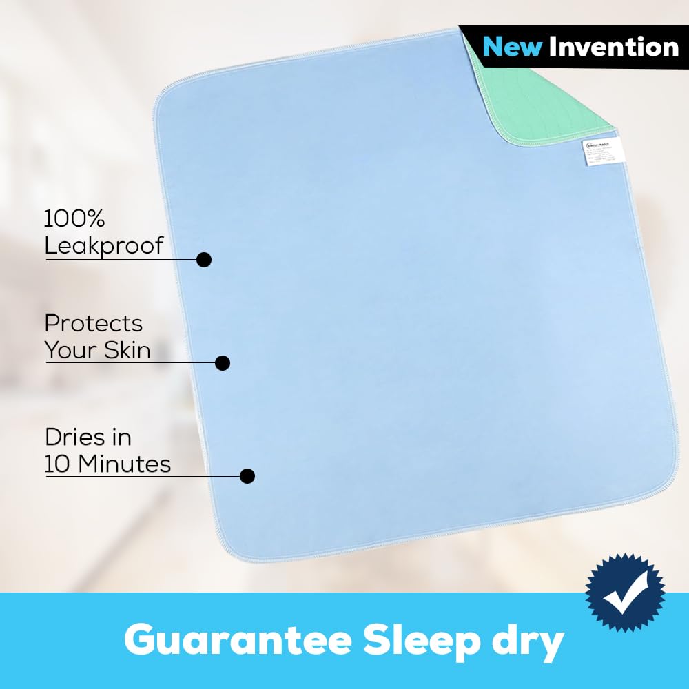 Simpli-Magic Washable Underpads, 30"x34" (Pack of 4) - Heavy Absorbency Reusable Bedwetting Incontinence Pads for Kids,Adults,Elderly,andPets - Waterproof Protective Pad for Bed,Couch,Sofa,Floor