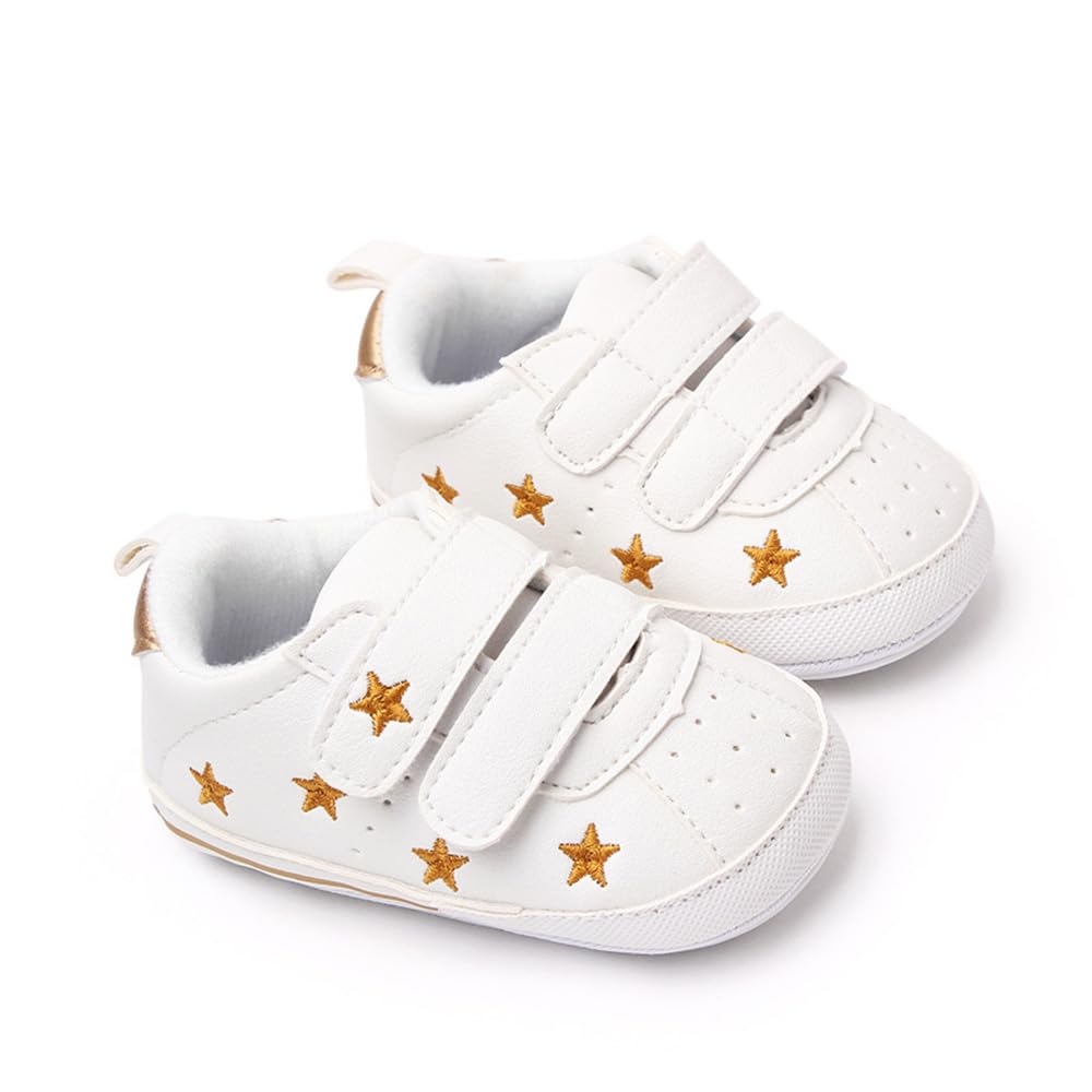 Clowora Baby Boys Girls Shoes Non-Slip Rubber Sole Sneakers Infant First Walking Toddler Crib Shoes Newborn Loafers Flats. (11/Gold,6-12 Months)