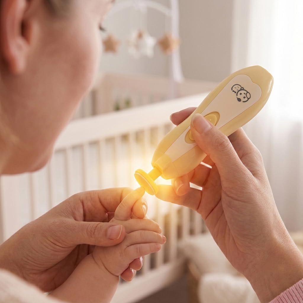 Royal Angels Upgraded 21 in 1 Baby Nail Trimmer with Labeled Case, 13 Extra Replacement Pads, Safe Electric Baby Nail File Kit for Newborn & Toddler, Whisper Quiet Nail Clipper with LED Light (Yellow)