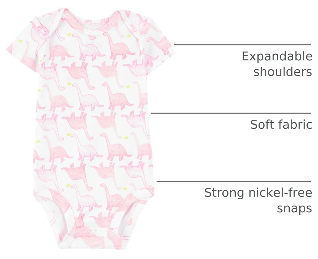 Simple Joys by Carter's Womens 6-Pack Short-Sleeve Bodysuit (Infant) Pink Dino/Floral/Mint/White/Gray 9 Months (Infant) One Size