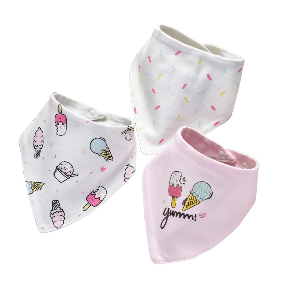 JN&LULU 3 Pack Newborn Baby Bibs Bandana Drool Bibs for Drooling Cotton Baby Gifts (Pink Rabbit)