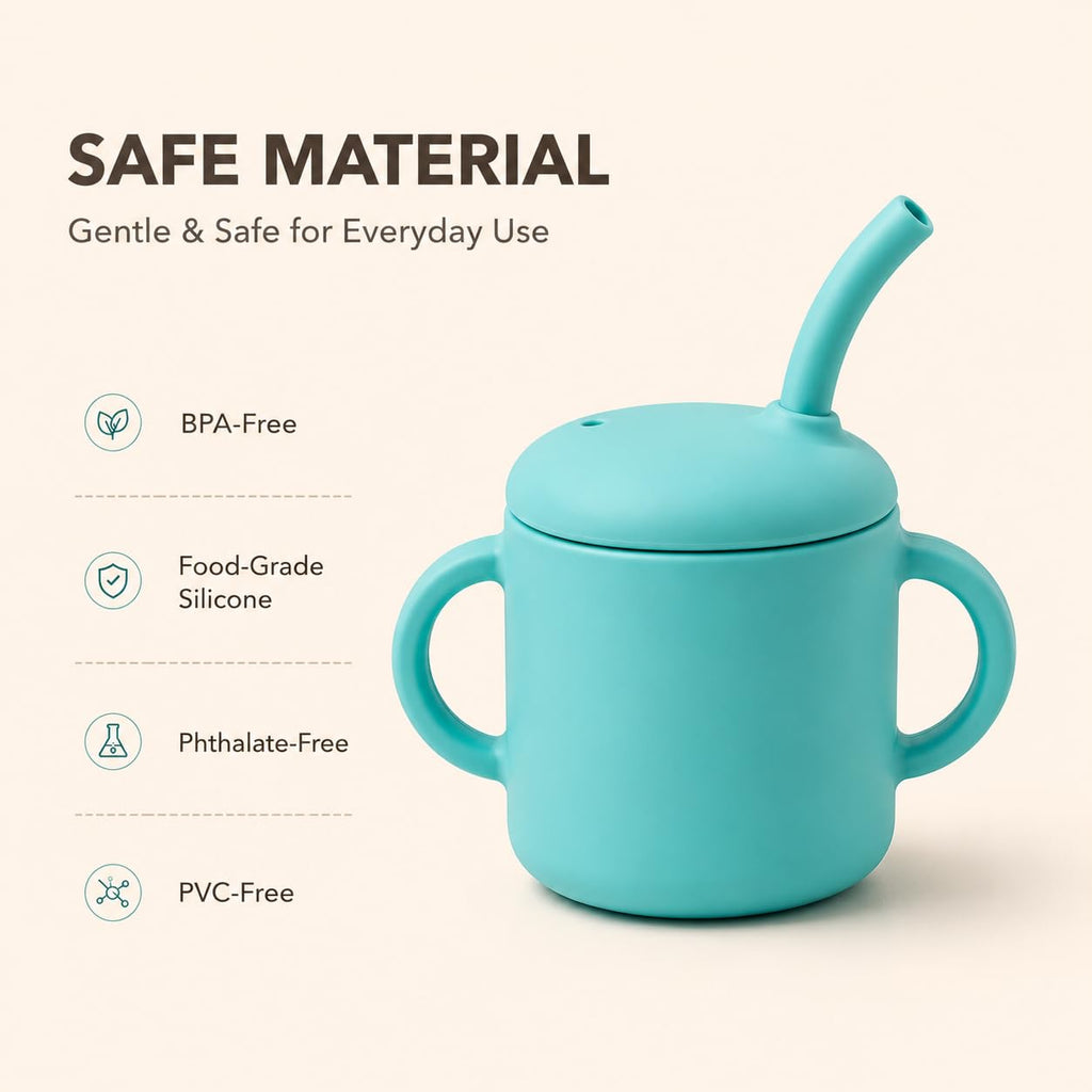 Silicone Baby Straw Cup for Babies 6+ Months, 6 oz BPA-Free Food Grade Silicone Training Cup with Soft Straw & Leak-Resistant Lid, Easy-Grip Toddler Sippy Cup for Baby Led Weaning & Self-Feeding
