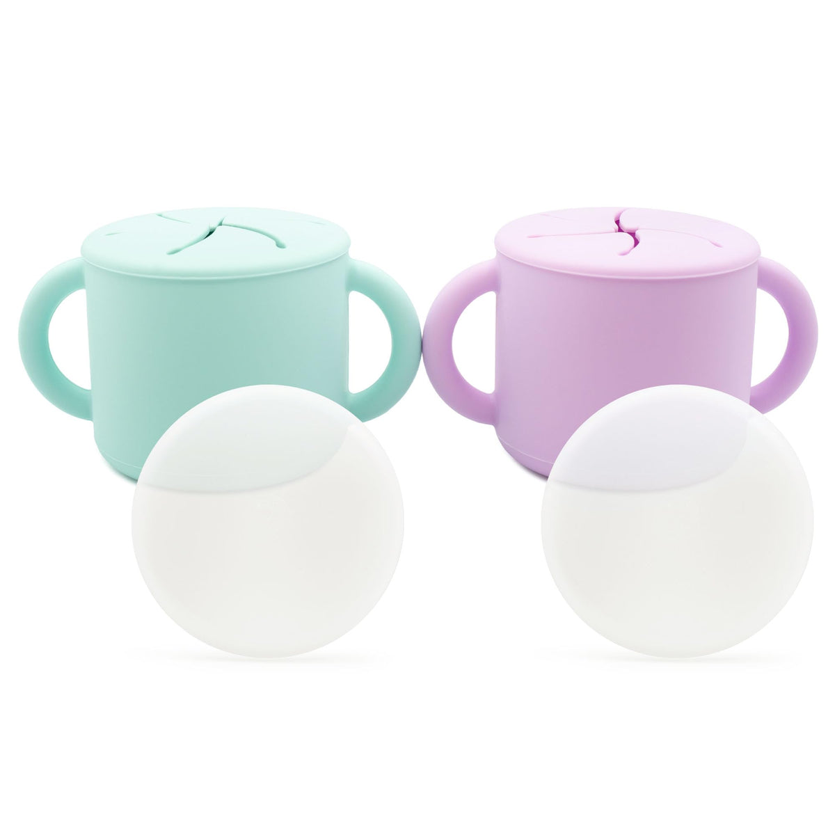 WeeSprout Snack Containers, Food Grade Silicone Cups, Spill-Proof Tops For Toddlers and Babies, Premium Hard Plastic Travel Lids, Dishwasher Safe, Set of 2 Snack Catchers