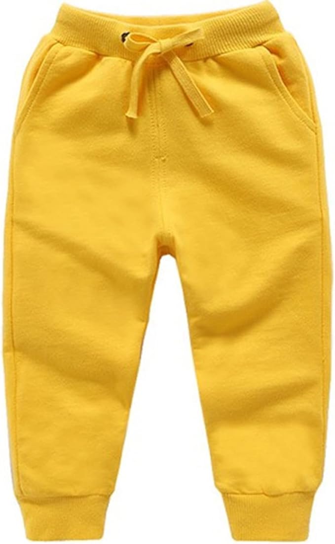 CuteOn Unisex Toddler Jogger Pants Kids Cotton Elastic Waist Winter Baby Sweatpants Pants 2Years Yellow — 3T