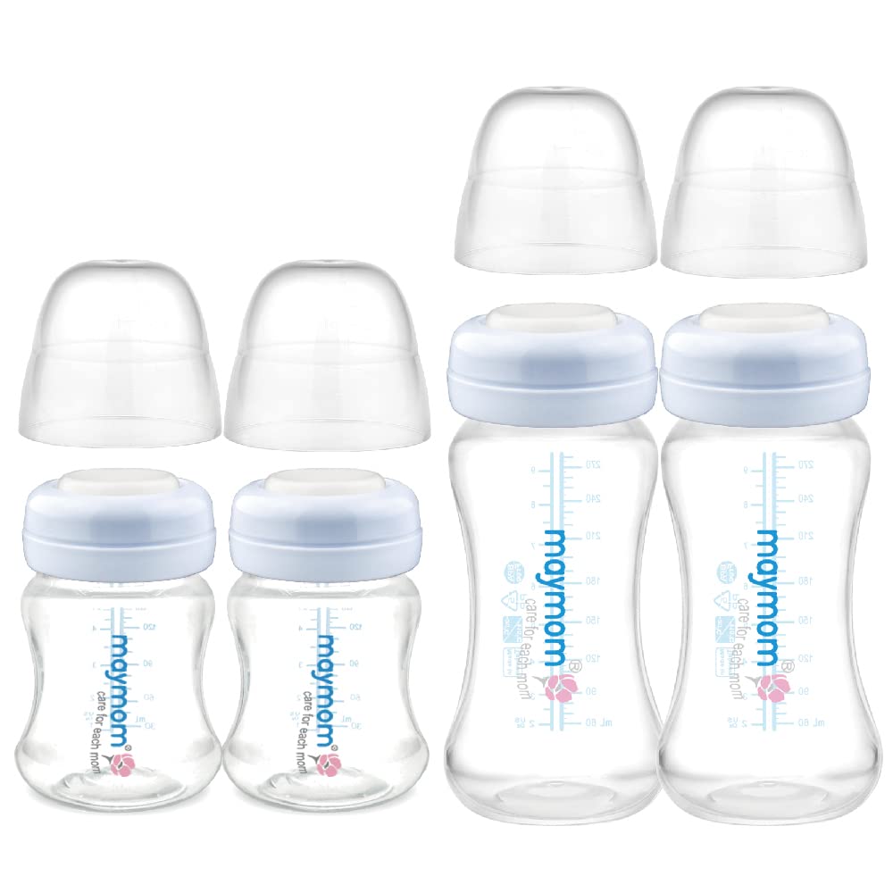 Maymom Wide-Mouth Milk Storage Collection Bottle with Dome Cap, Bottle Top, SureSeal Disk; Compatiable with Spectra S1 S2 Bottles; Compatible with Lansinoh Nipple (4.7oz/140mL, 2pc & 9oz/280mL, 2pc)