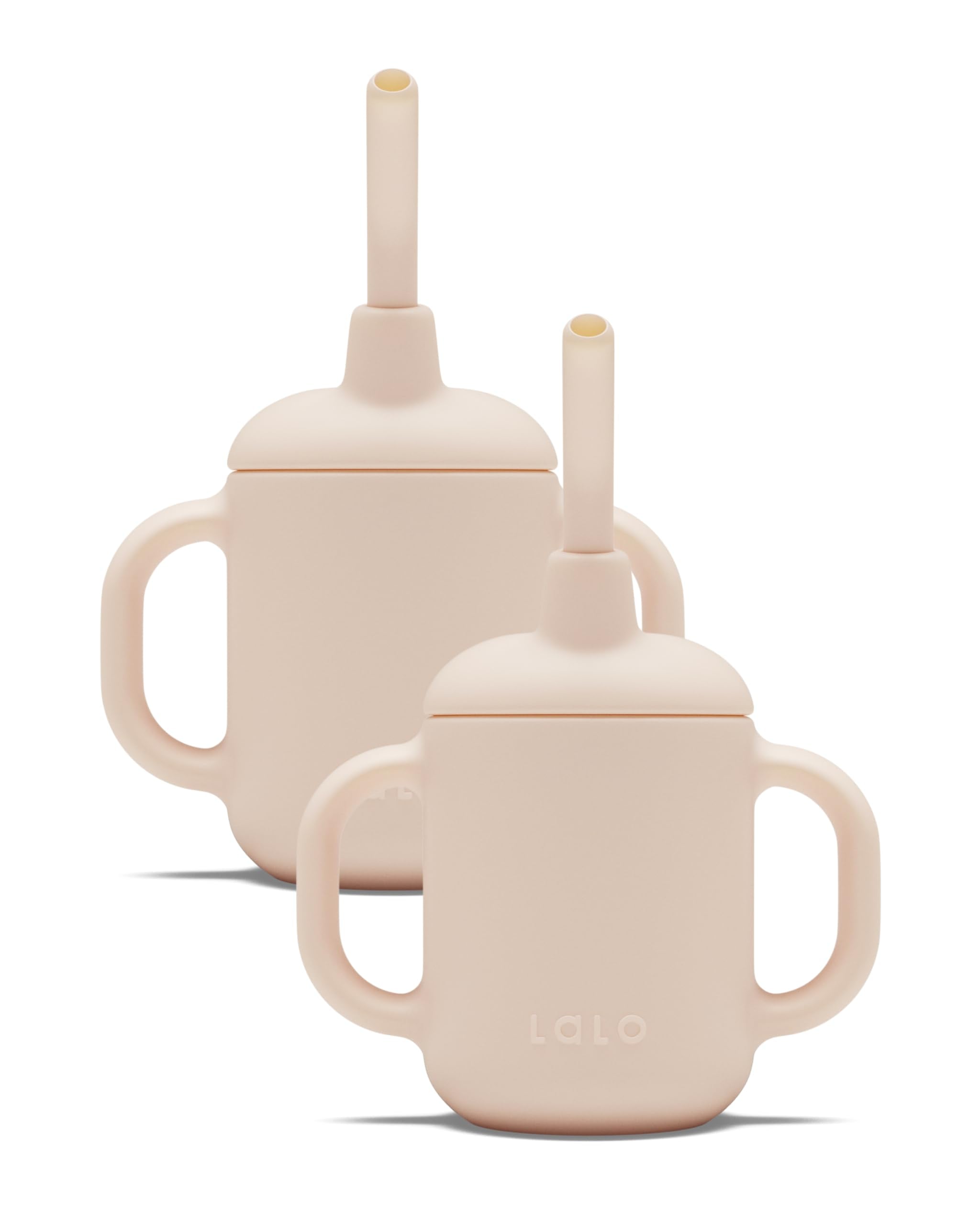 Lalo Little Cup 2-Pack, Non-Toxic Silicone Straw Cup with Handles - Baby and Toddler Sippy Cup - Mini Cup and Straw Training System, 4oz, Grapefruit