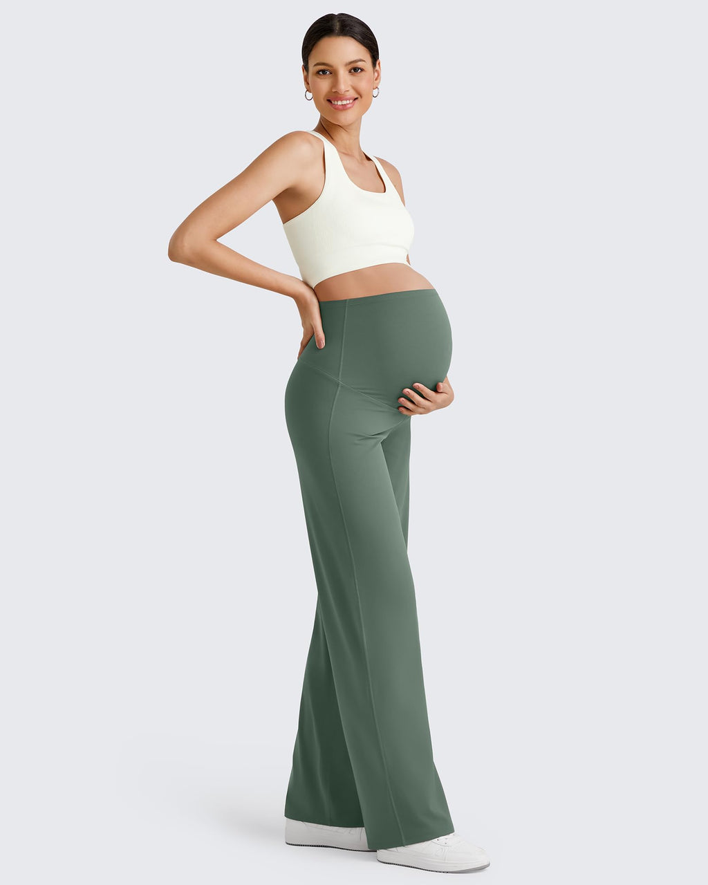 G4Free Pregnancy Pants Lounge High Waisted,Gray Sage,XS,Tall