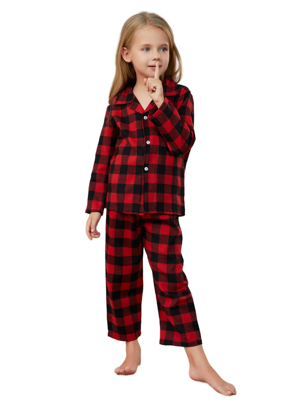 Schbbbta Kids Button Down Sleepwear Pjs Boys & Girls 2 Piece Plaid Pajama Set, Red Black, 3-4T = Tag 110