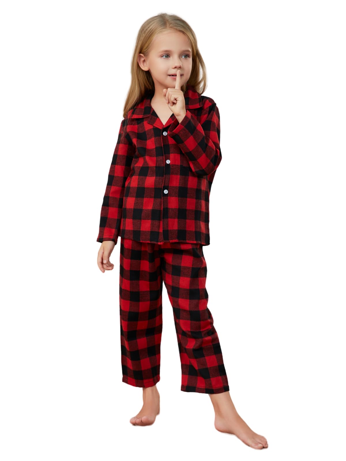 Schbbbta Kids Button Down Sleepwear Pjs Boys & Girls 2 Piece Plaid Pajama Set, Red Black, 3-4T = Tag 110