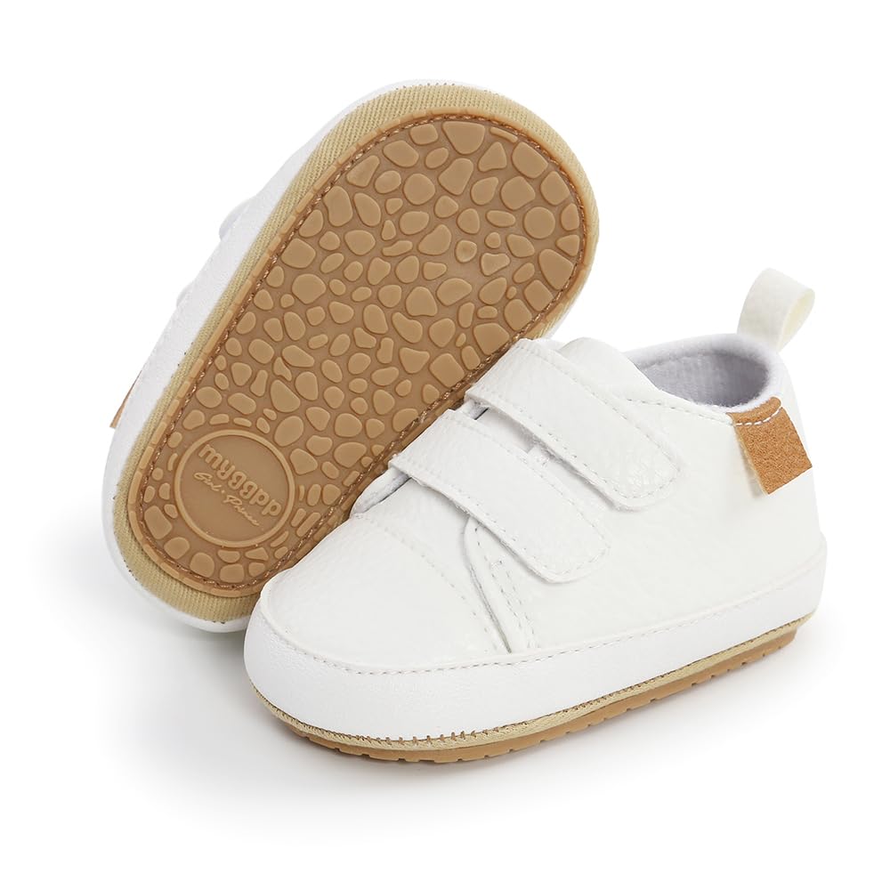 Clowora Baby Boys Girls Shoes Non-Slip Rubber Sole Sneakers Infant First Walking Toddler Crib Shoes Newborn Loafers Flats. (06/White,6-12 Months)