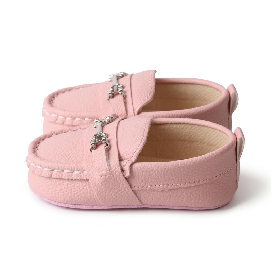 LONSOEN Baby Boys Girls Loafers Slip-On Dress Shoes, Pink 12-18Months