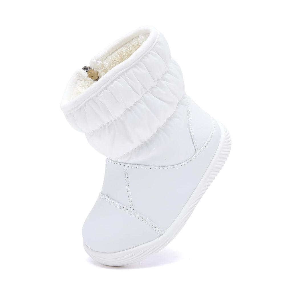 BMCiTYBM Baby Boy Girl Snow Boots Waterproof Infant Winter Warm Booties Nonslip Lightweight Outdoor Shoes for Cold Weather 6 9 12 18 24 Months White Size 6-12 Months Toddler