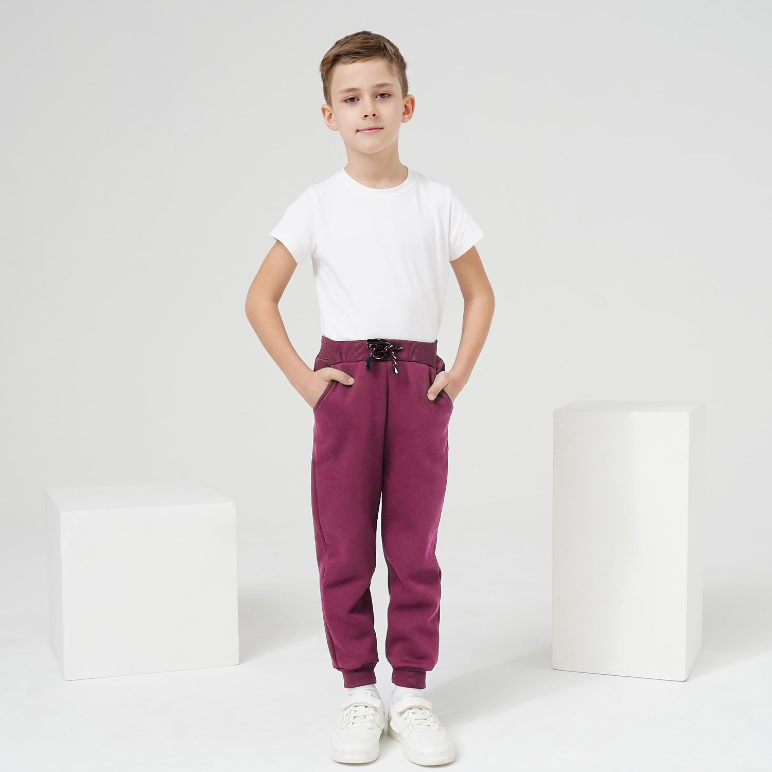 Funnymore Kids Toddler Boys Pants Clothes,3 Pack Pull On Fleece Jogger Sweatpants Dark Grey/Navy/Burgundy 3t