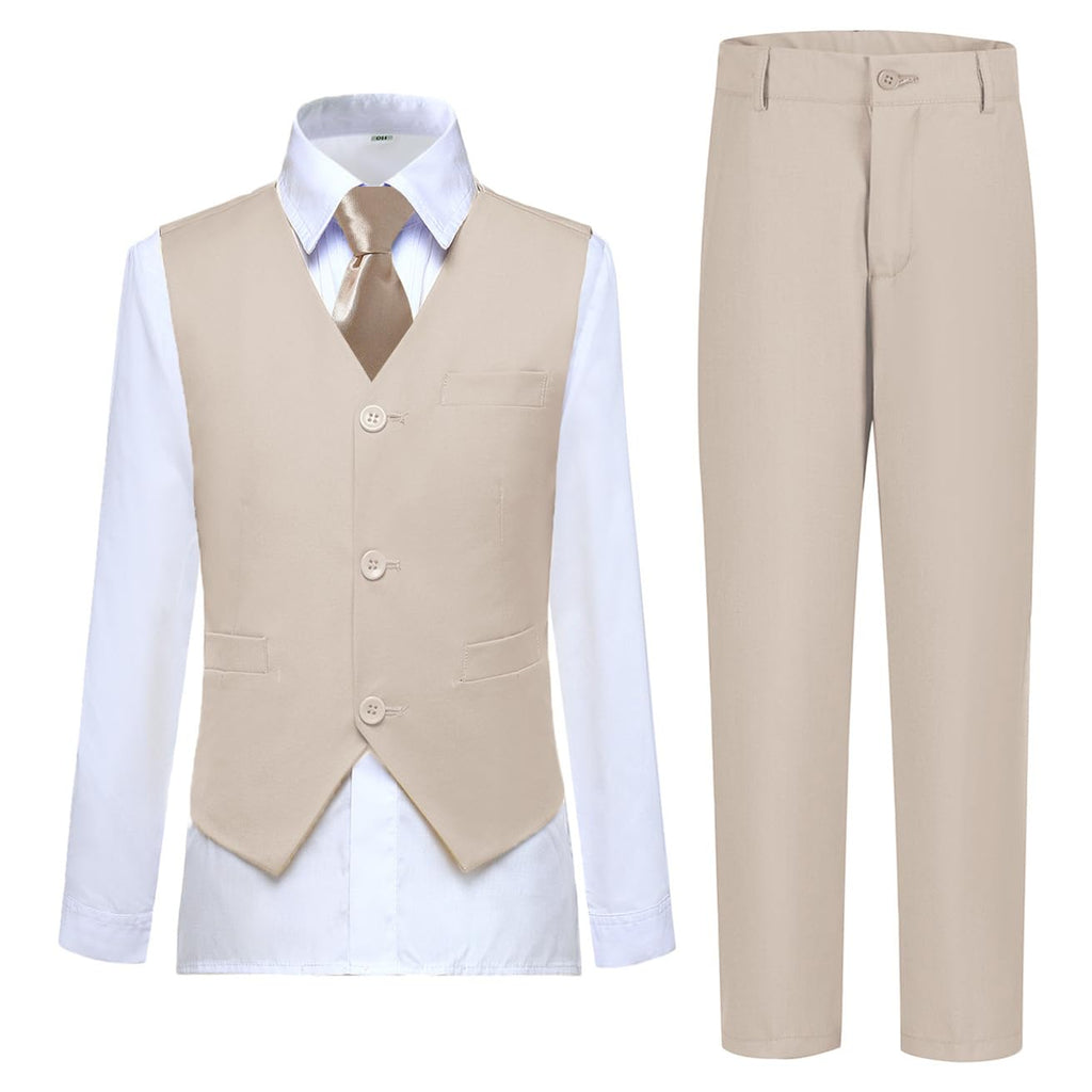 Boys Suit Vest Set Formal Suits Wedding Outfit, Light Champagne, Size 8