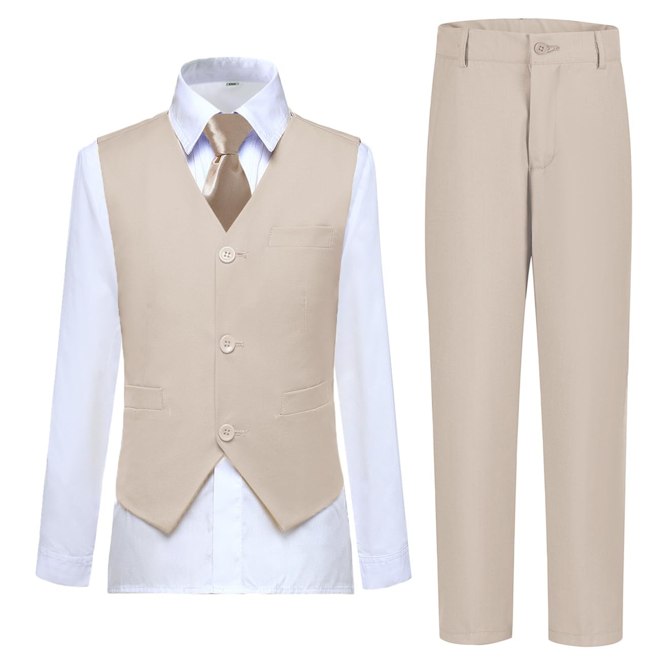 Boys Suit Vest Set Formal Suits Wedding Outfit, Light Champagne, Size 8