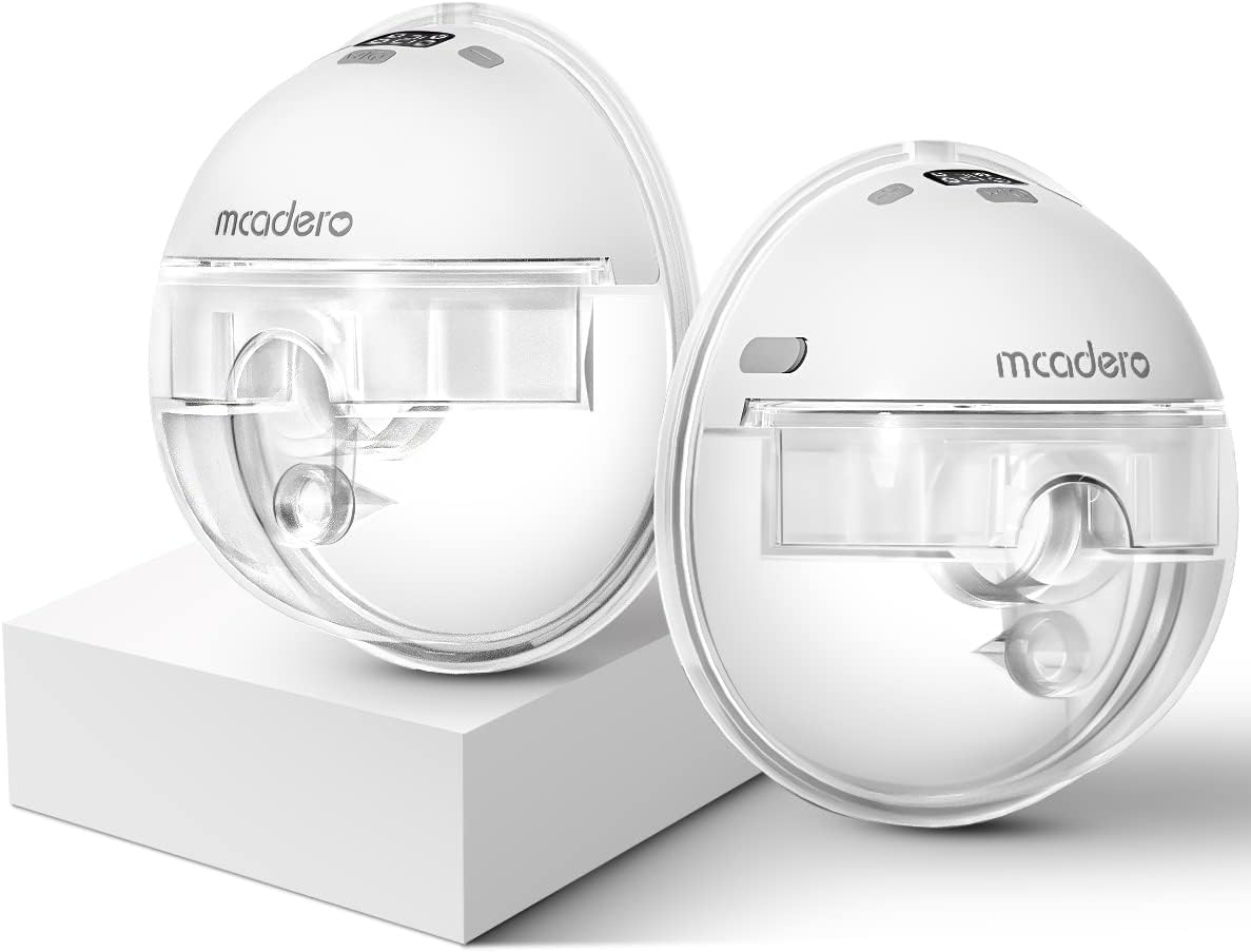 Mcadero M1 Upgrade Wearable Breast Pump with 4 Modes & 12 Levels，Breastfeeding Pump with LED Display，Ultra Quiet & Lightweight，2 Pack White