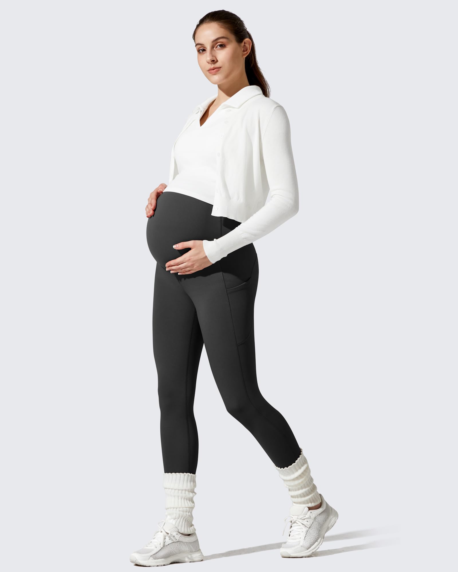 G4Free Fleece Lined Maternity Yoga Pants Pregnancy Leggings,Black,M,25"