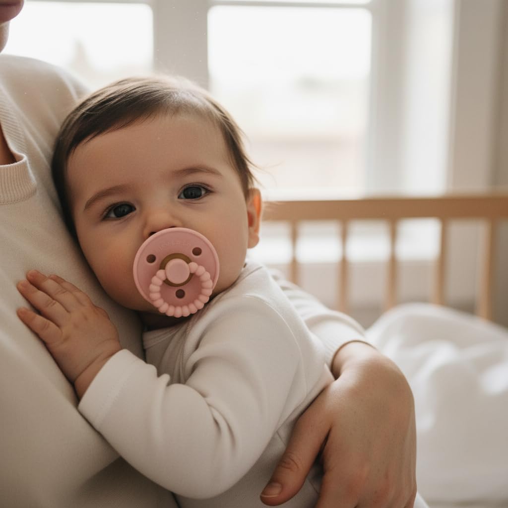 Luladream Pacifier - Natural Rubber Nipple - Soft Teething Handle - for Infants Baby's and Toddlers, 0-18 Months (Blush Pink + Rose Petal)