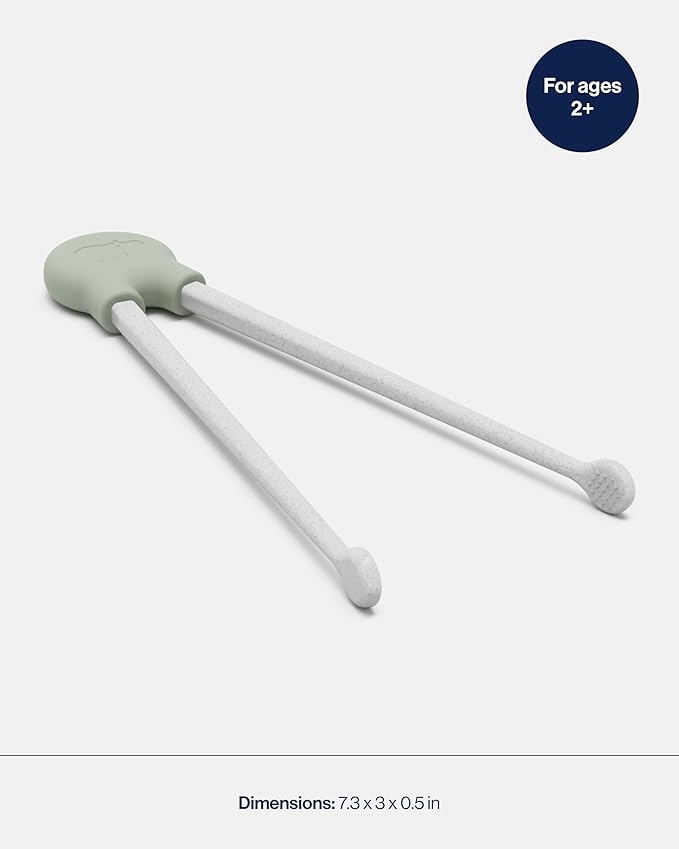 Lalo Chopsticks For Kids - Set of 2 Training Chopsticks Made of Silicone and Eco-Friendly Wheat Straw PP - Ages: 2 Years And Up - Easy to Clean & Dishwasher Safe - Sage