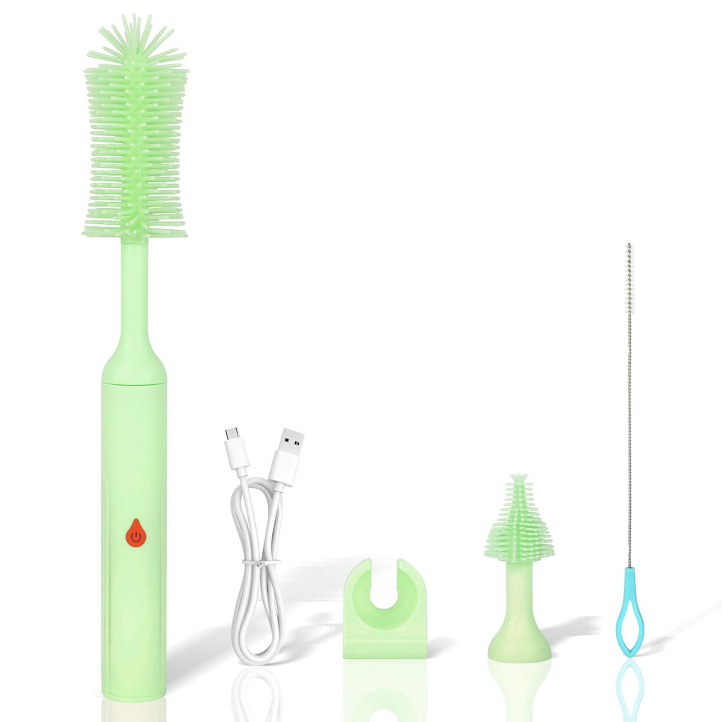 ULTRAFIRE Electric Bottle Brush, Baby Bottle Cleaner with Silicone Brush, Waterproof, 2 Modes & 360 Rotation, Green