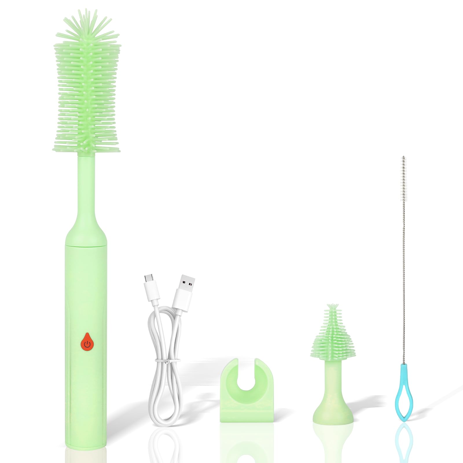 ULTRAFIRE Electric Bottle Brush, Baby Bottle Cleaner with Silicone Brush, Waterproof, 2 Modes & 360 Rotation, Green