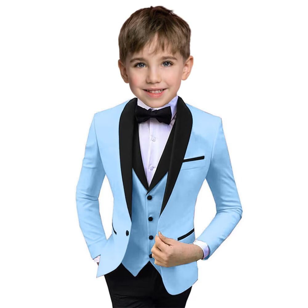Boys Suit 3 Piece Ring Bearer Suit Kids Formal Jacket Vest Pants Suits Wedding Outfit for Party Prom Tuxedos-Red-6