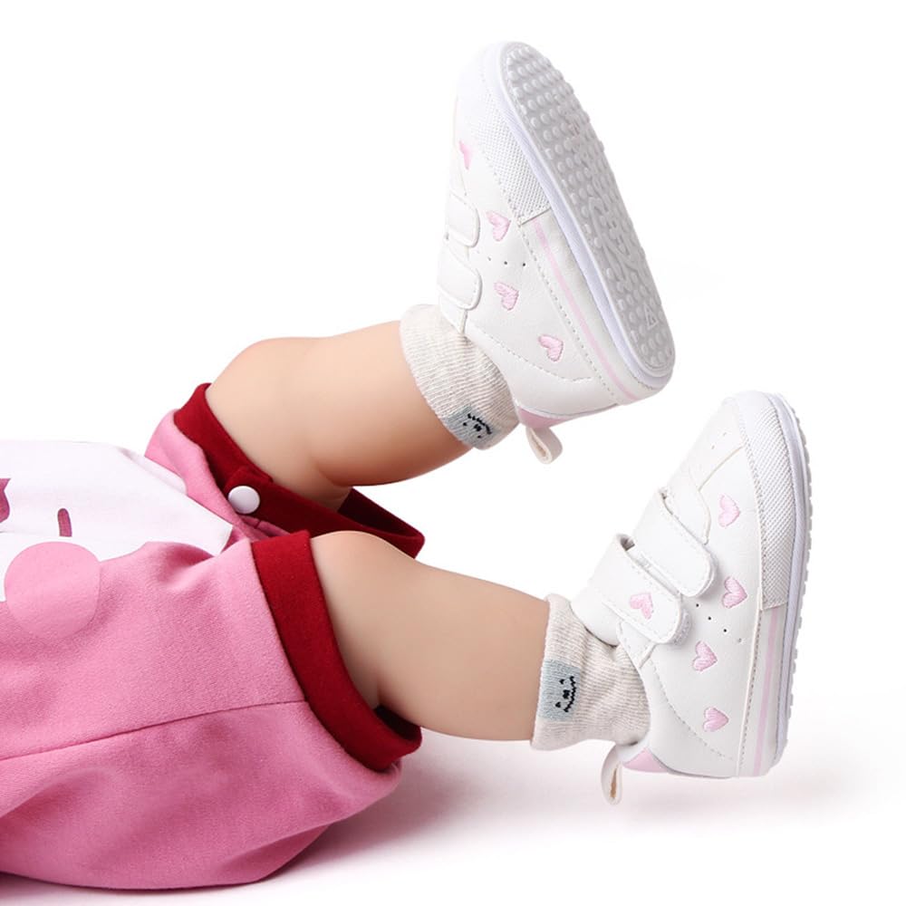 Clowora Baby Boys Girls Shoes Non-Slip Rubber Sole Sneakers Infant First Walking Toddler Crib Shoes Newborn Loafers Flats. (11/Pink,6-12 Months)