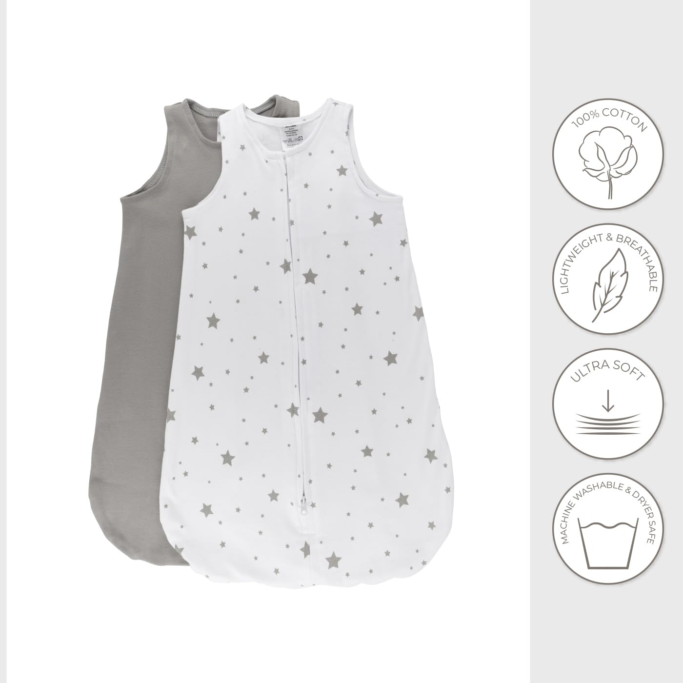 Baby Wearable Blanket - Baby Sleep Sack 100% Cotton - Sleep Sack 6-12 Months - Comfy Soft Lightweight, 2-Pack Set Gender Neutral Grey